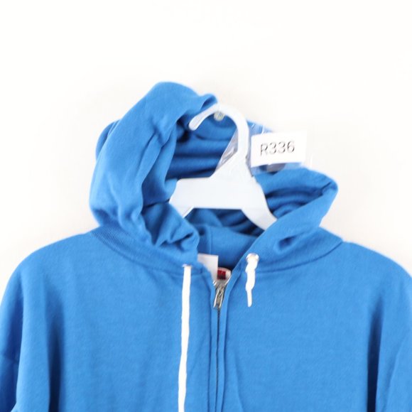 Vintage Blank Full Zip Hoodie Sweatshirt Blue USA - Picture 2 of 8